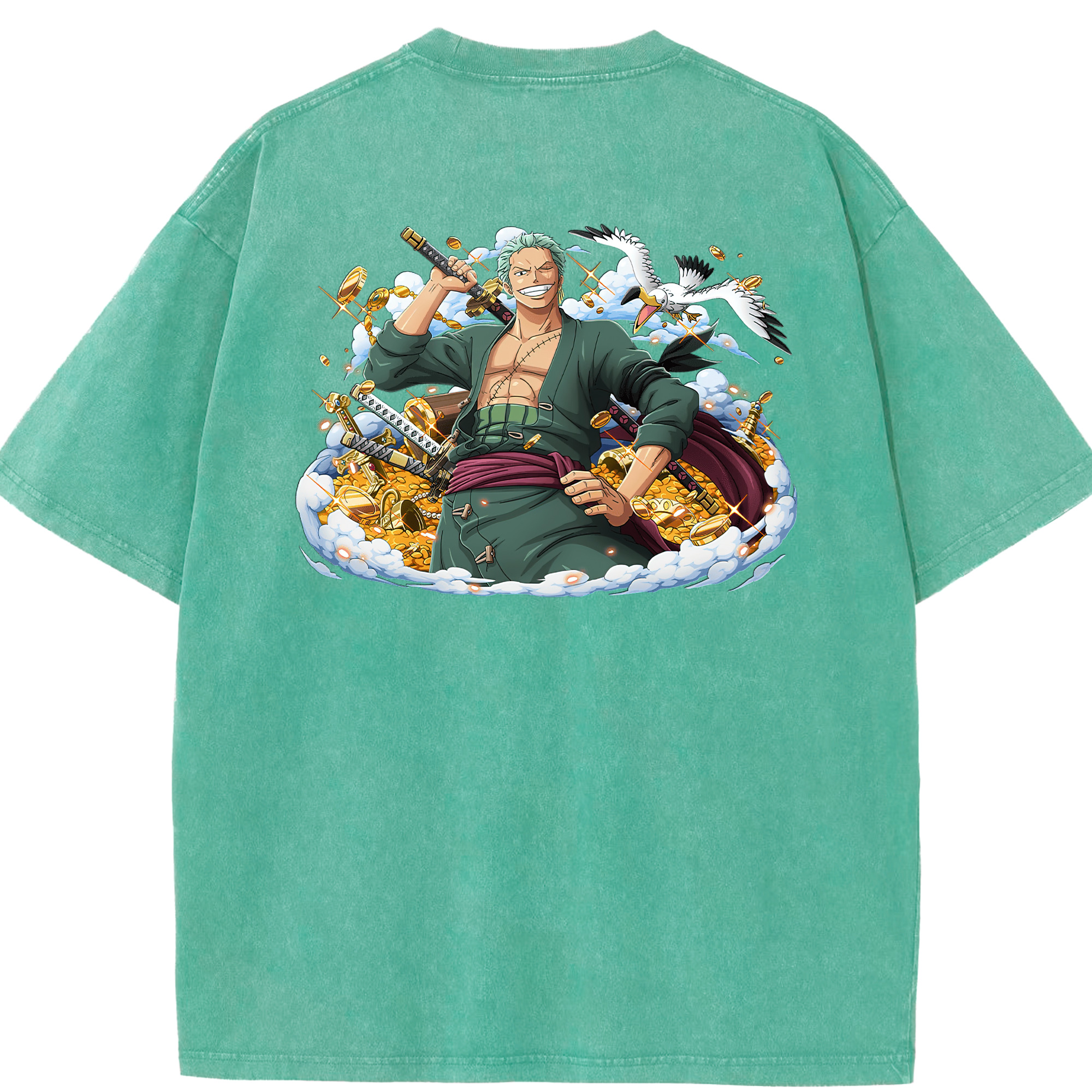 ワンピース ロロノア・ゾロ ONE PIECE Roronoa Zoro 綿100% ヴィンテージ風 半袖Tシャツ（背面プリント）